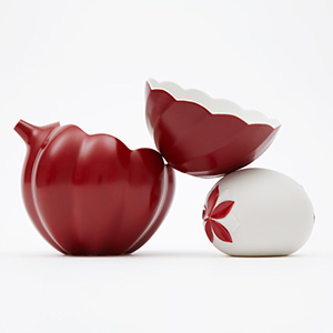 Red and white lipped bowl / Red and white vessel / Red and white Setsugetsuka